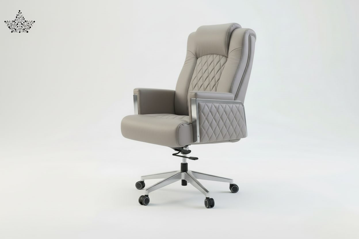 White office chair with quilted design on a white background