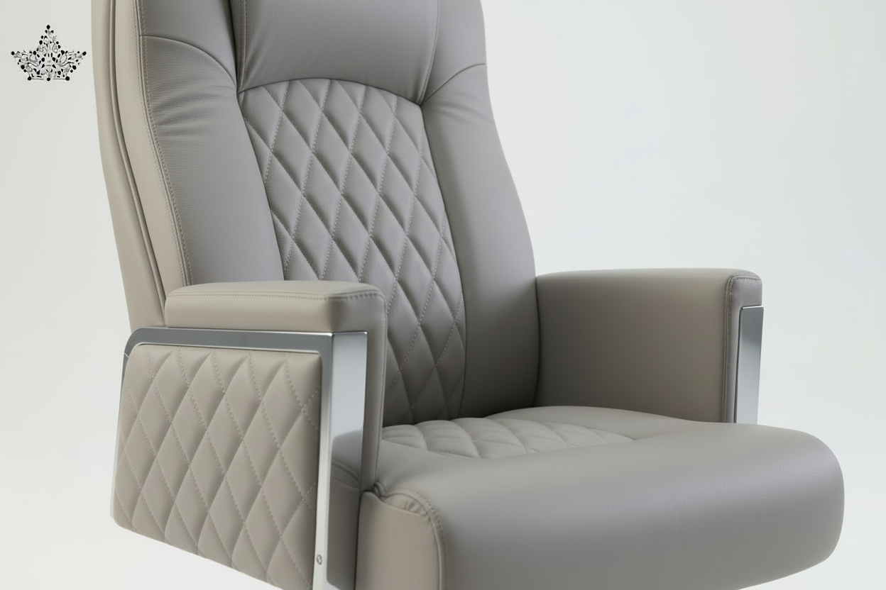 Gray office chair with quilted design on a white background