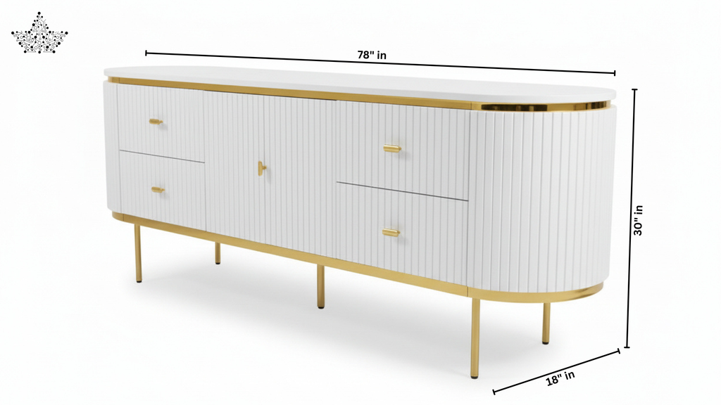 Luxe Fluted Cabinet - White & Gold (6.5 ft.)