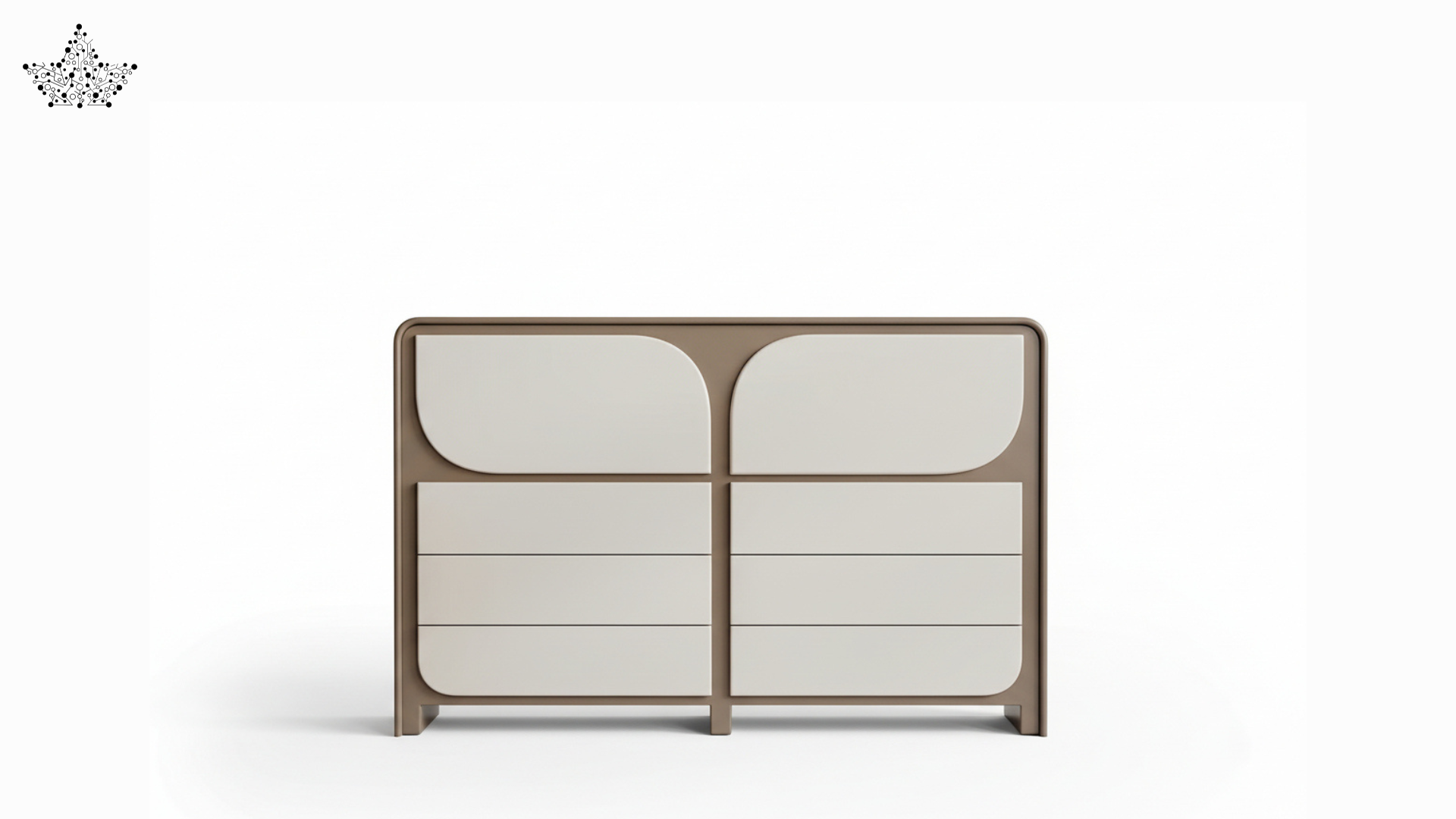 Modern headboard with wooden frame and white panels on a white background