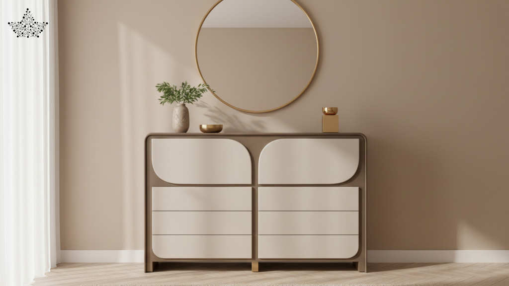 Arch Taupe Chest of Drawers – 8 Drawer Wide Cabinet