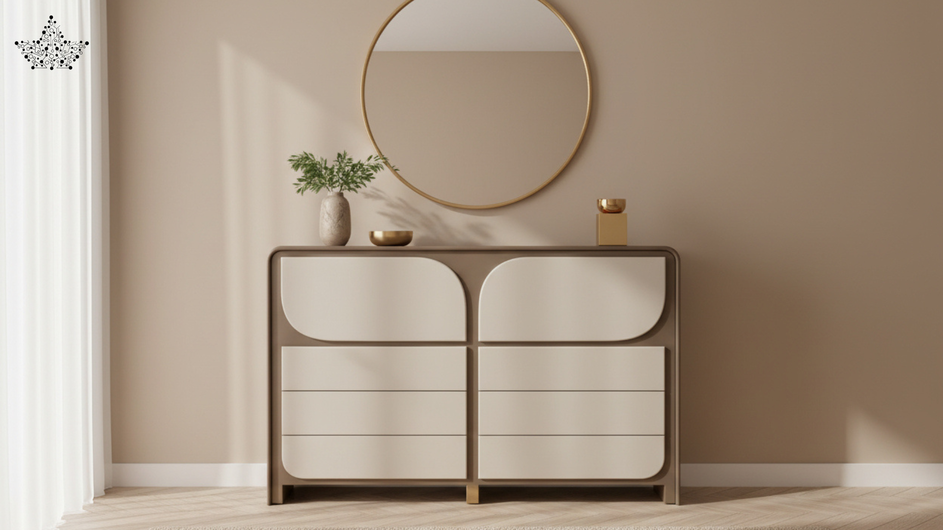 Arch Taupe Chest of Drawers – 8 Drawer Wide Cabinet