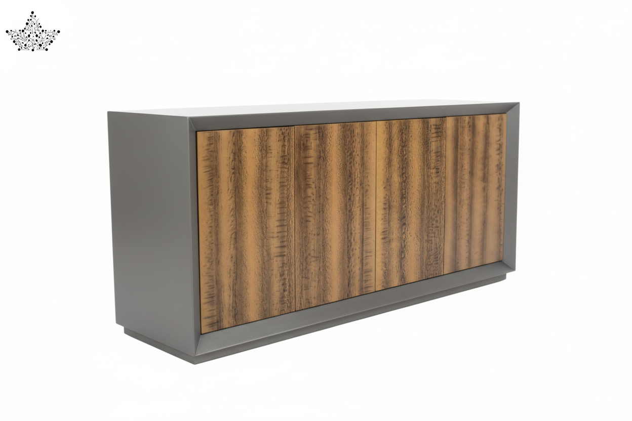 Wooden cutting board with metal frame on a white background