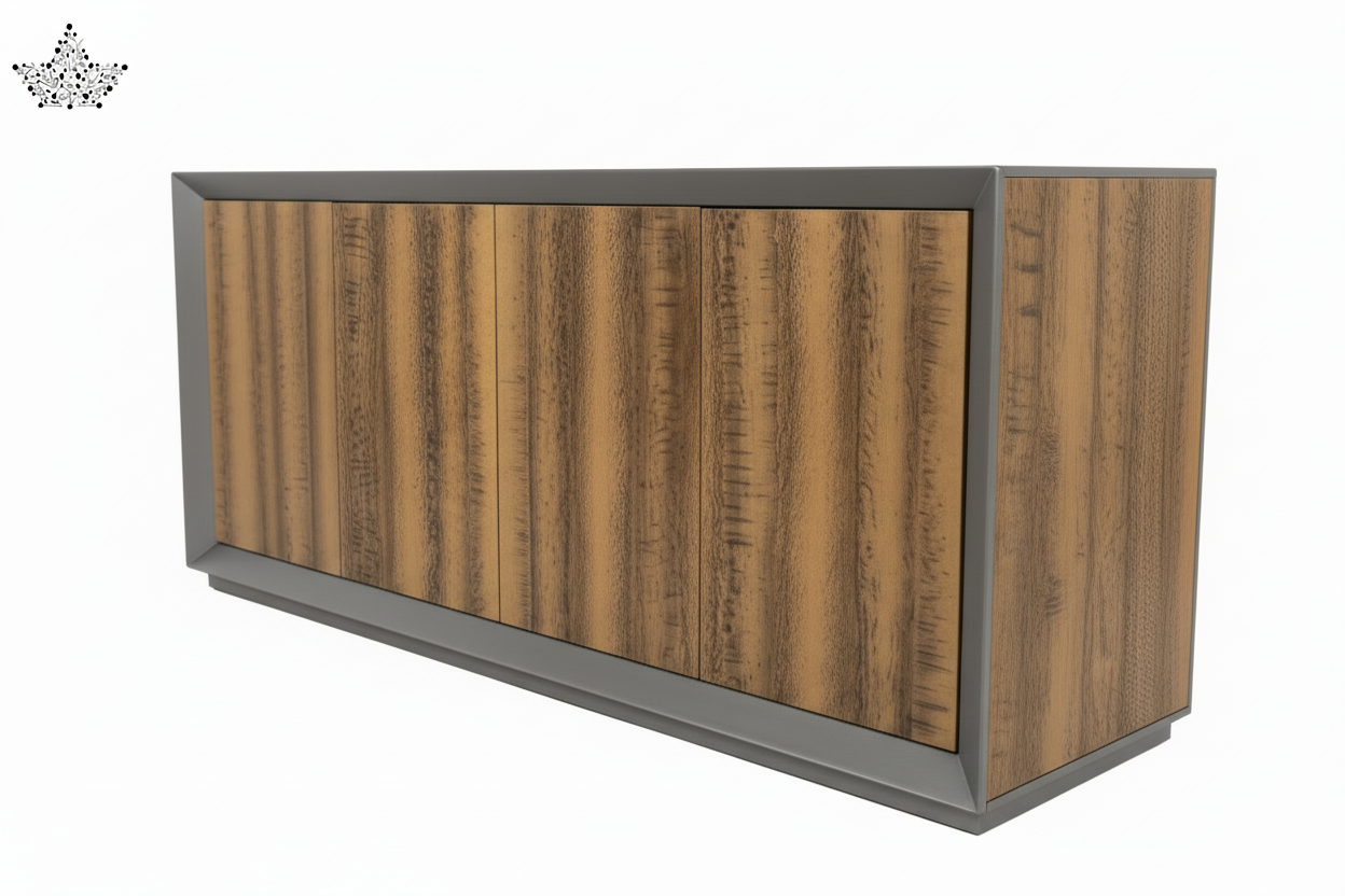 Wooden cutting board with metal frame on a white background
