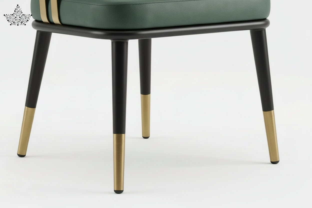 Green chair with gold accents on a white background