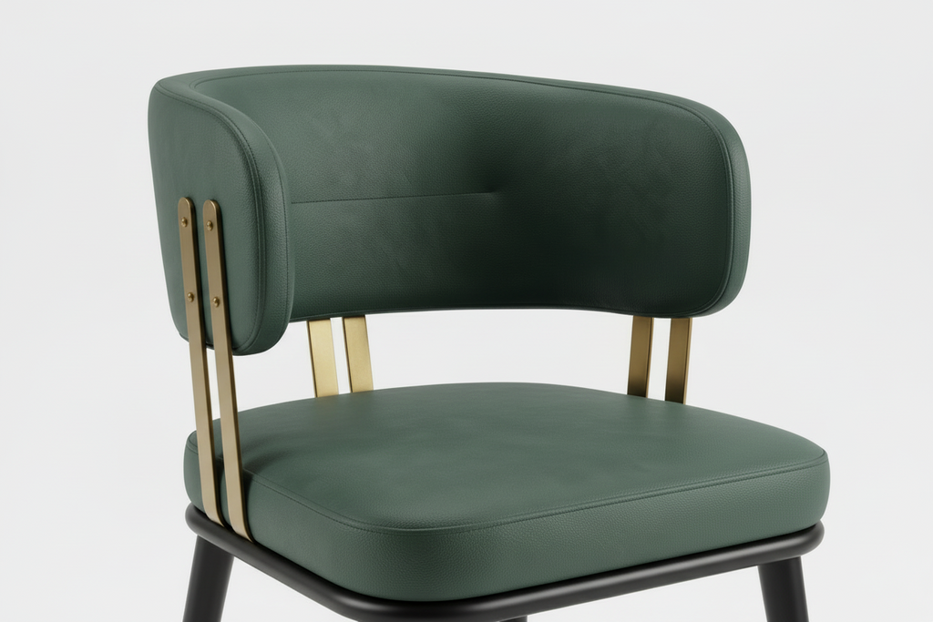 Green chair with gold accents on a white background