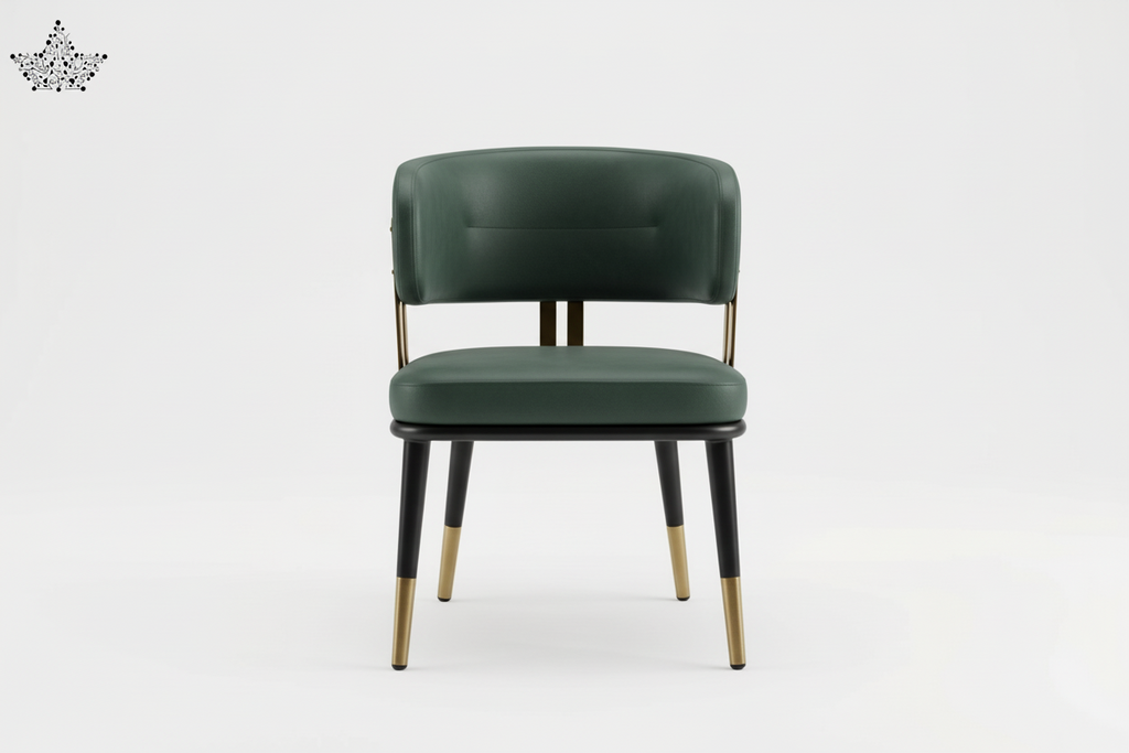 Green chair with gold accents on a white background