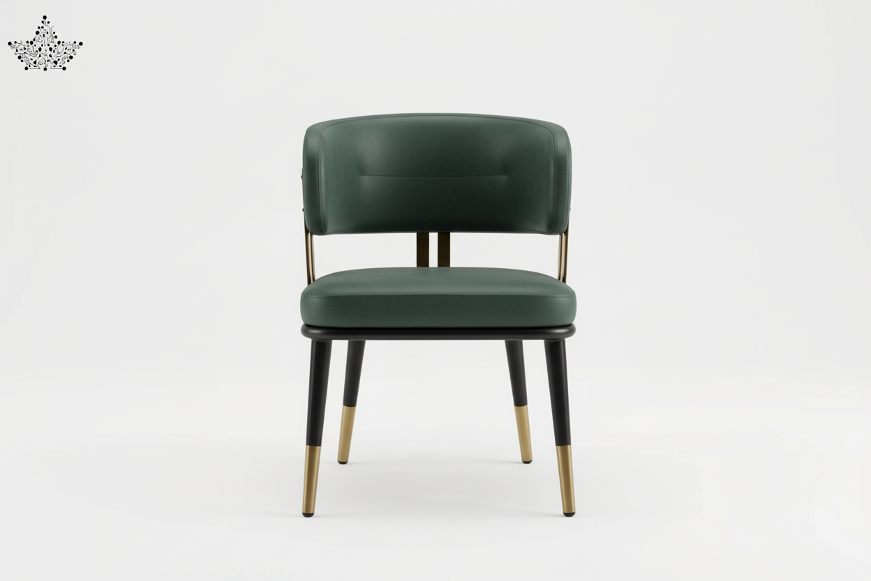 Green chair with gold accents on a white background