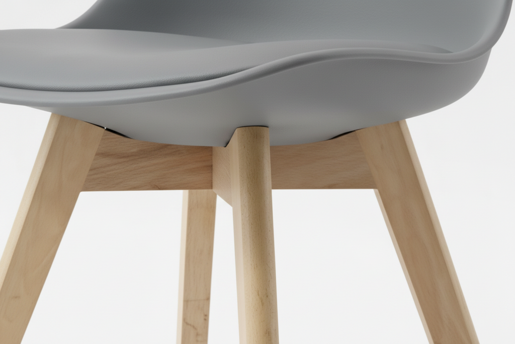 Gray chair with wooden legs on a white background
