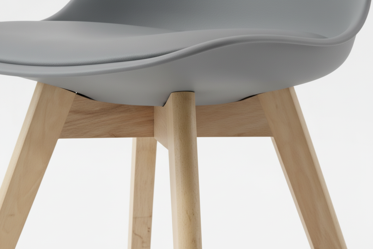 Gray chair with wooden legs on a white background