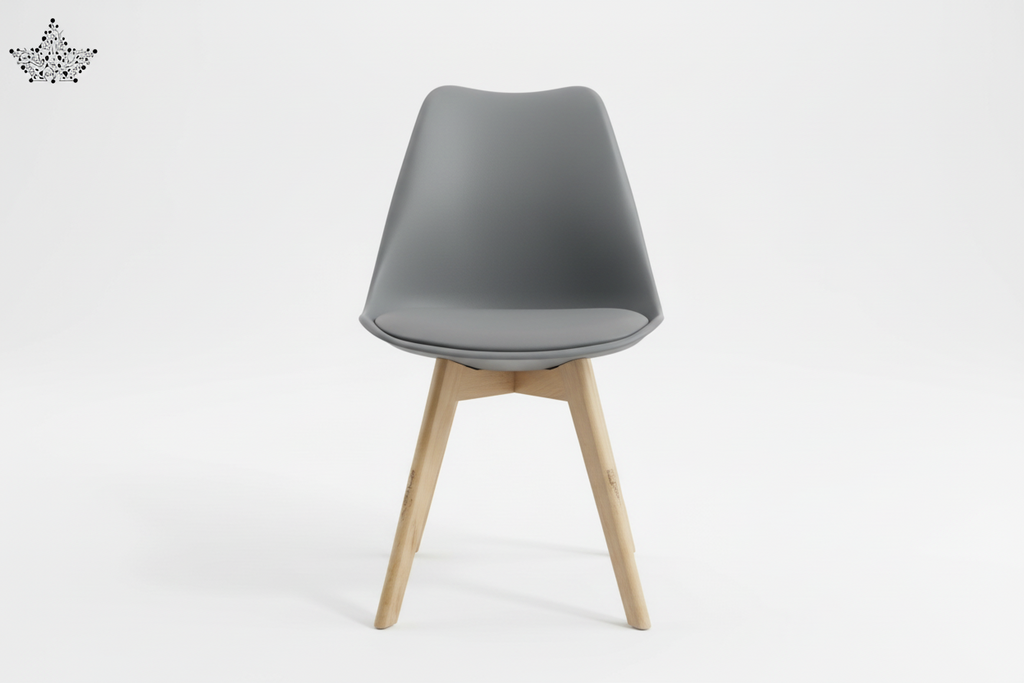 Gray chair with wooden legs on a white background