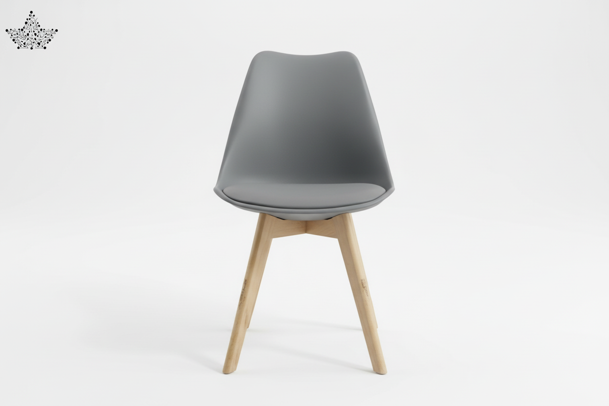 Gray chair with wooden legs on a white background
