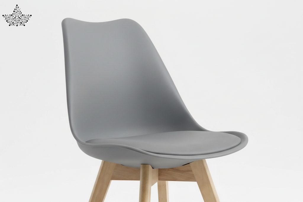 Gray chair with wooden legs on a white background
