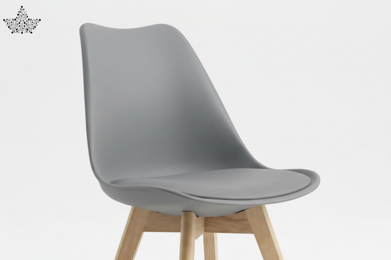 Gray chair with wooden legs on a white background