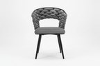 Gray chair with braided backrest on a white background