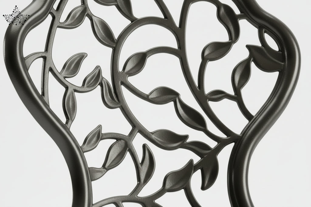Decorative chair with intricate cut-out design on a white background