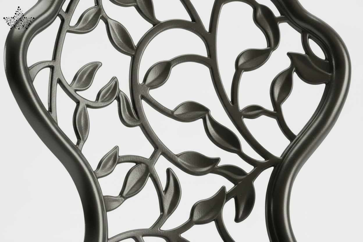 Decorative chair with intricate cut-out design on a white background