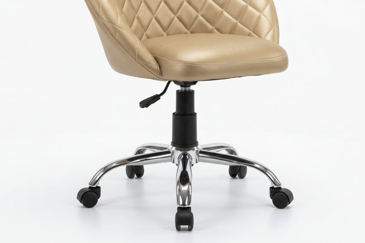 Beige office chair with quilted design on a white background