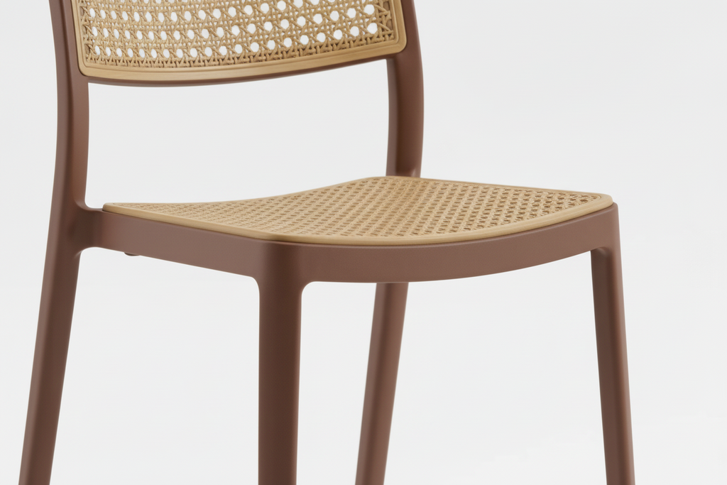 Chair with woven backrest and seat on a white background