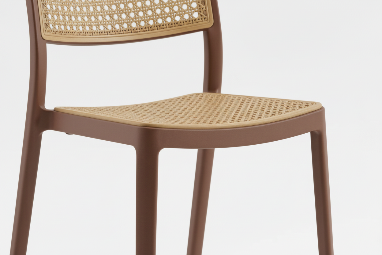 Chair with woven backrest and seat on a white background