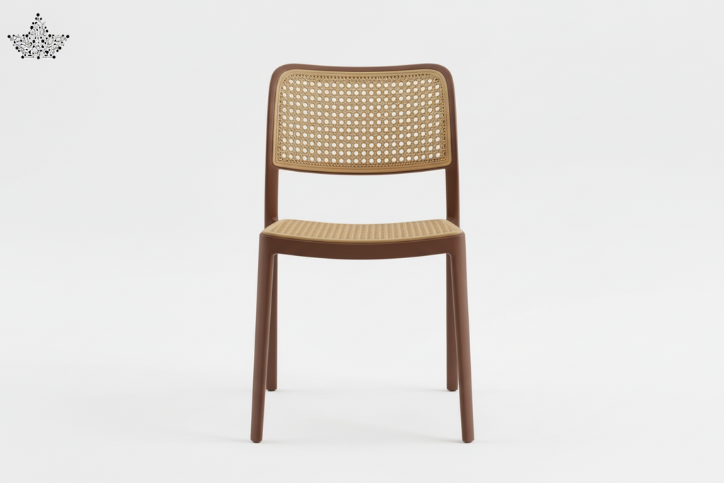 Chair with woven backrest and seat on a white background