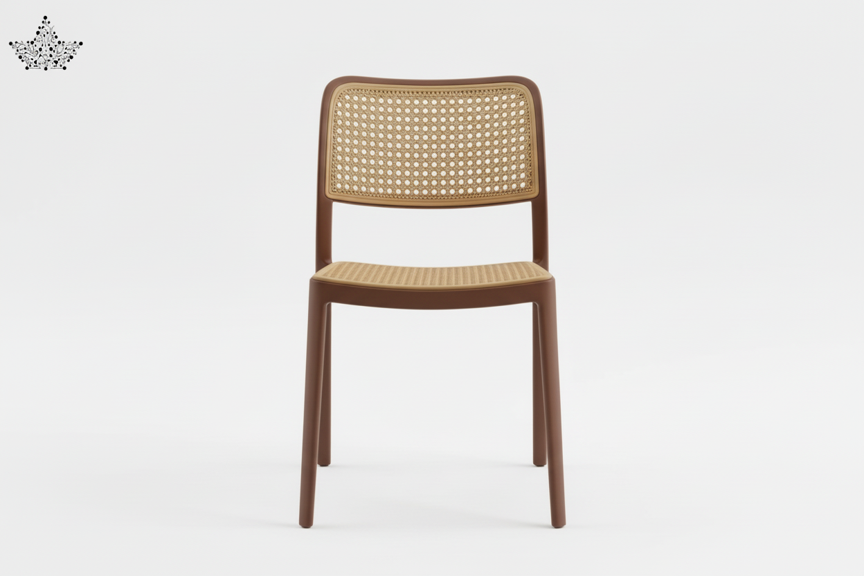 Chair with woven backrest and seat on a white background