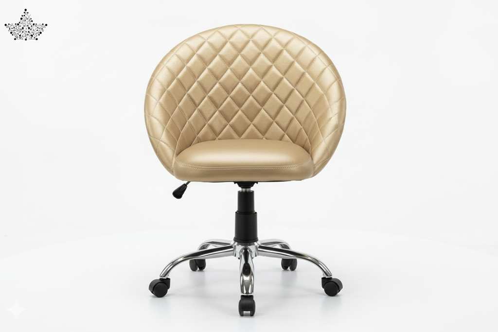 Beige quilted office chair on a white background