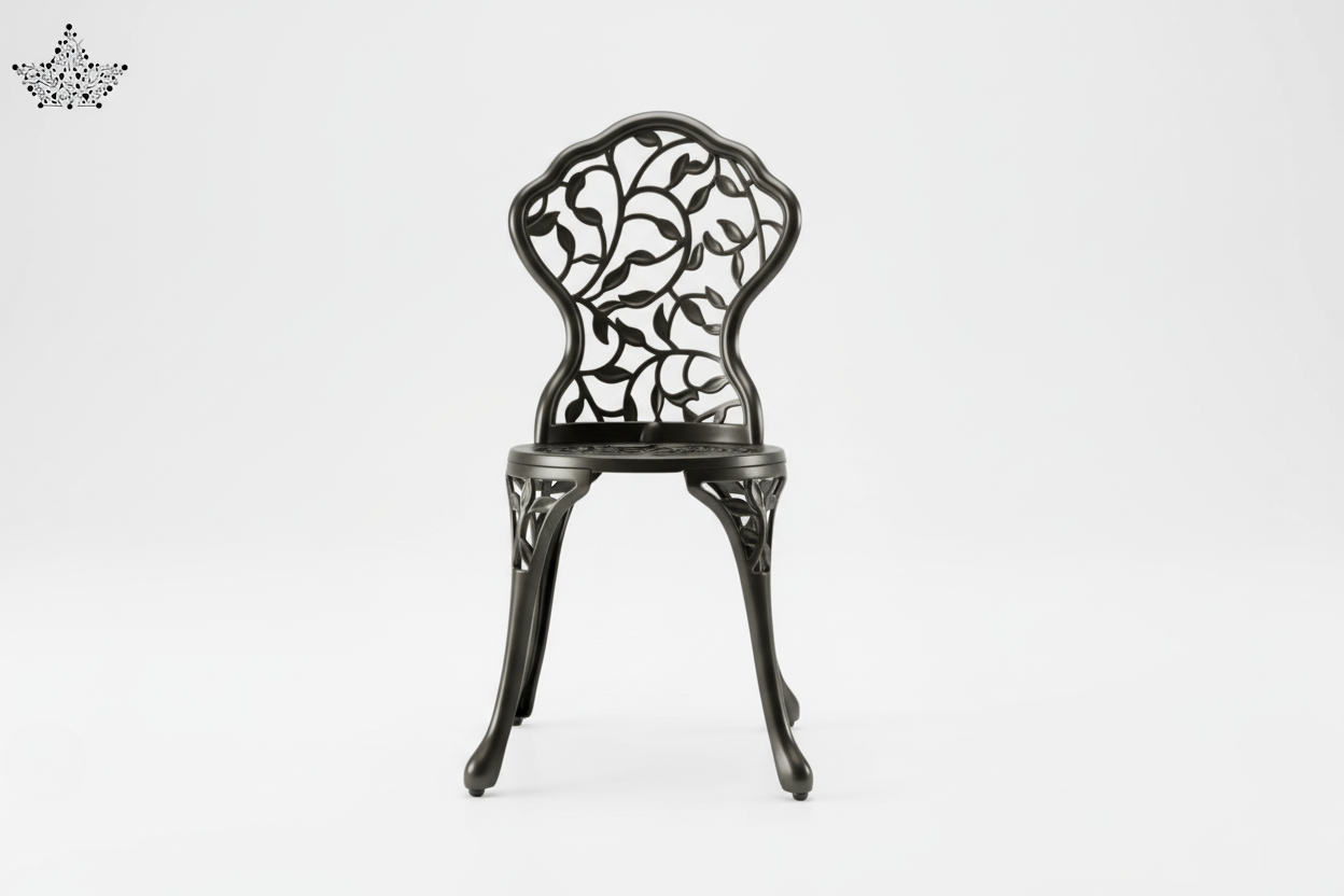 Decorative black metal chair on a white background