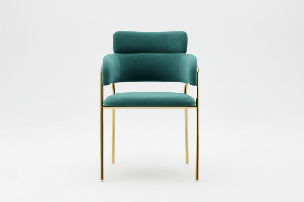 Green chair with gold legs on a white background