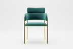 Green chair with gold legs on a white background