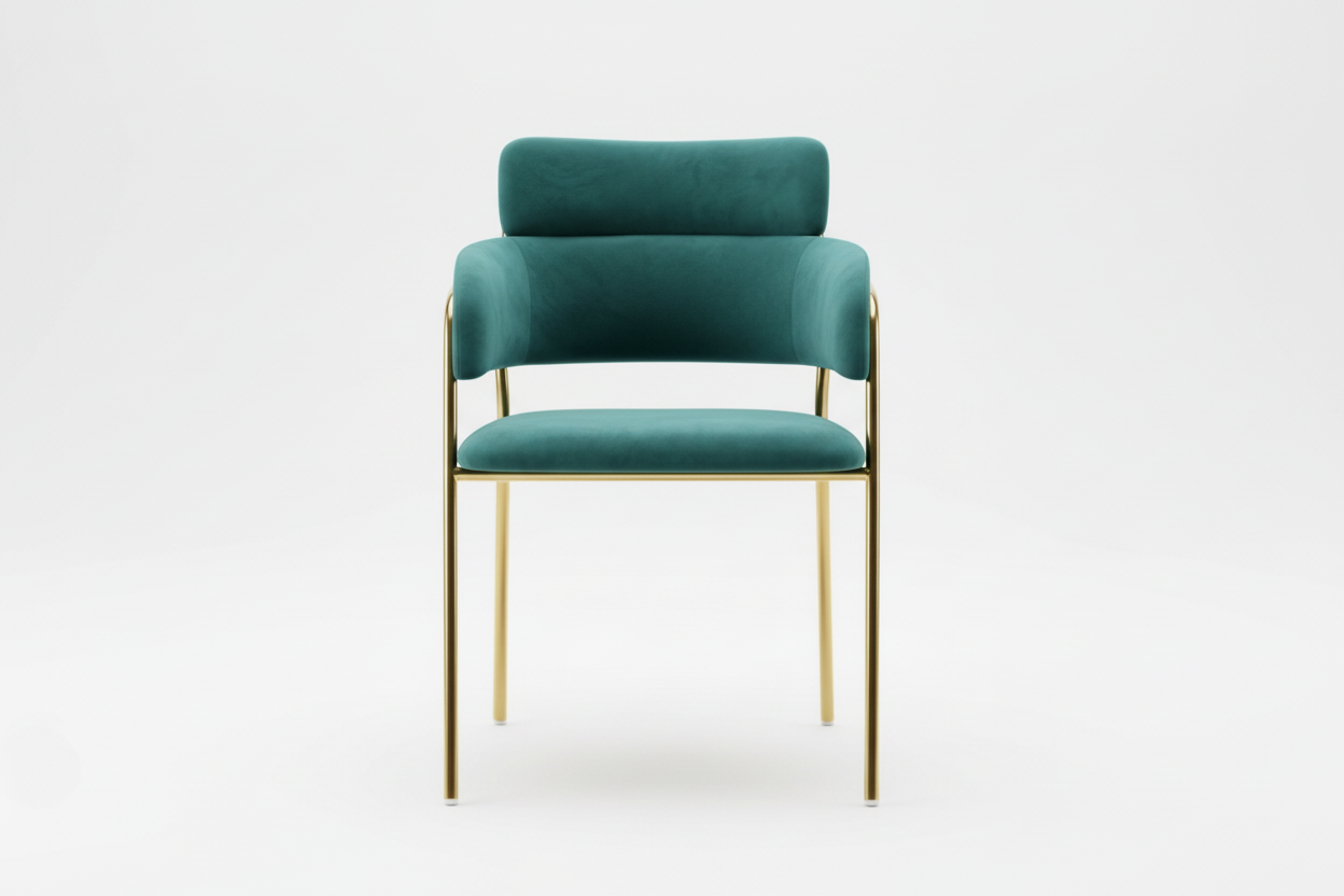 Green chair with gold legs on a white background