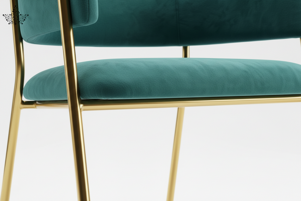 Teal chair with gold legs on a white background