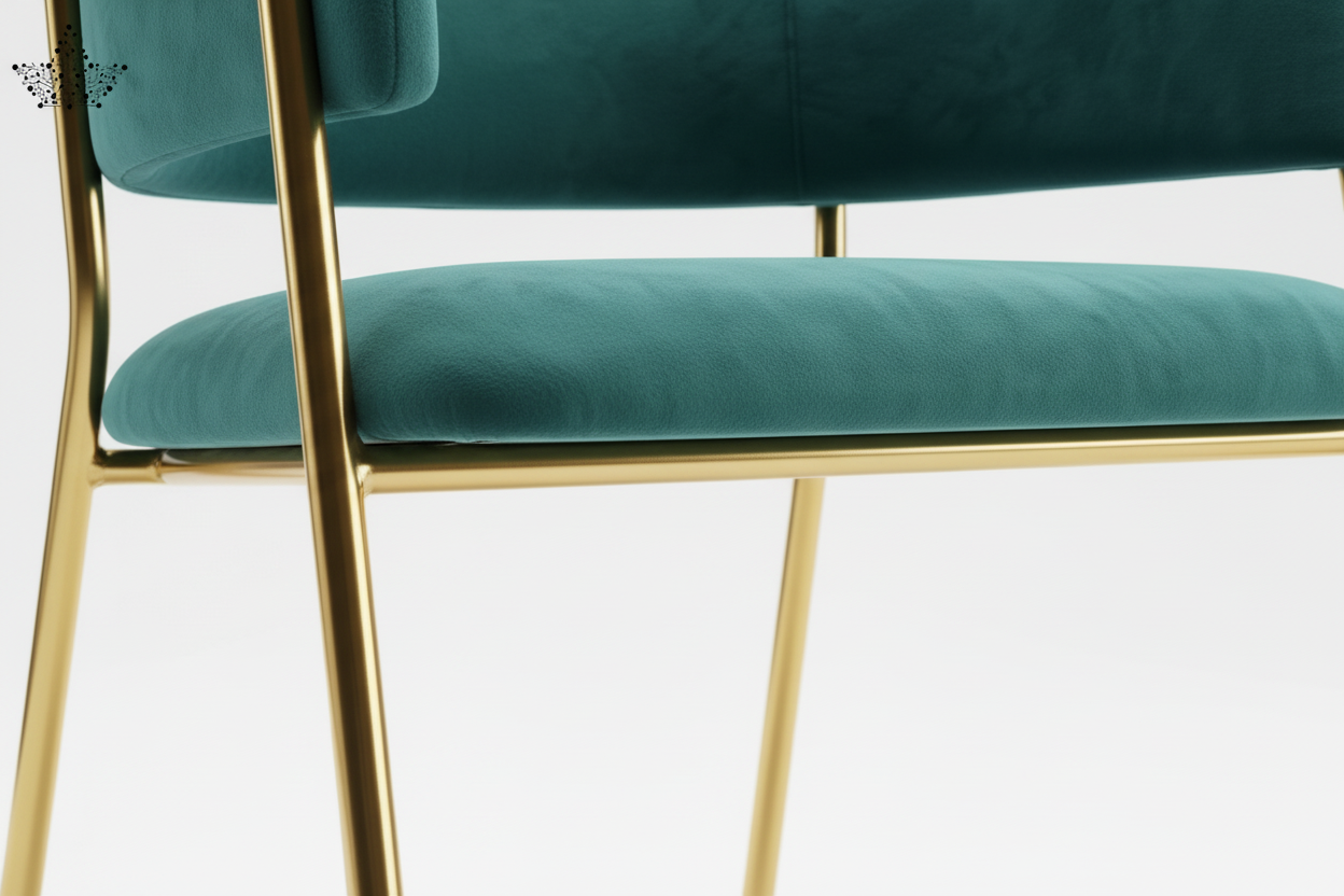 Teal chair with gold legs on a white background