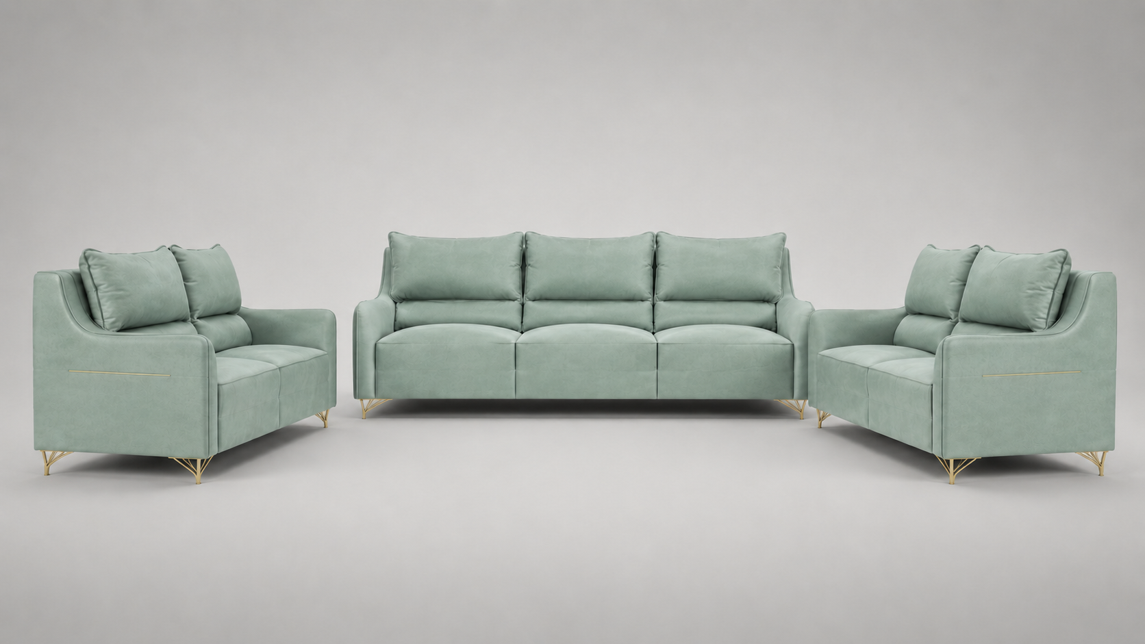 Polofill Leather Sofa Set | Sage Green