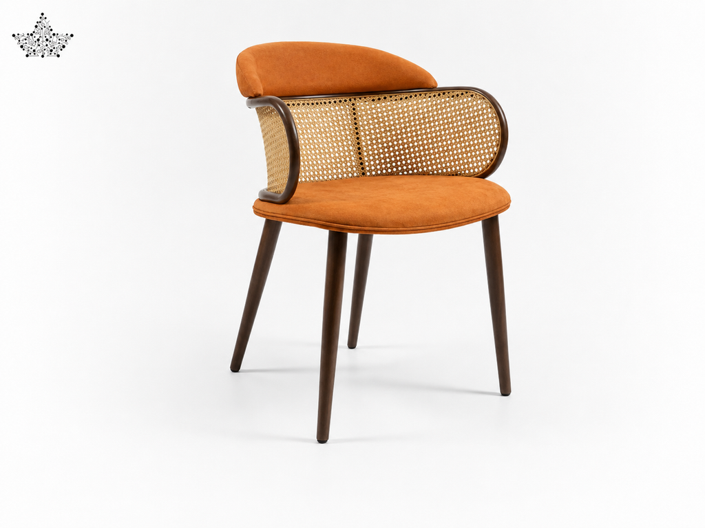 Cane Back Chair – Cream Fabric with Walnut Frame