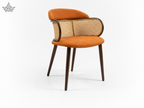 Cane Back Chair – Cream Fabric with Walnut Frame