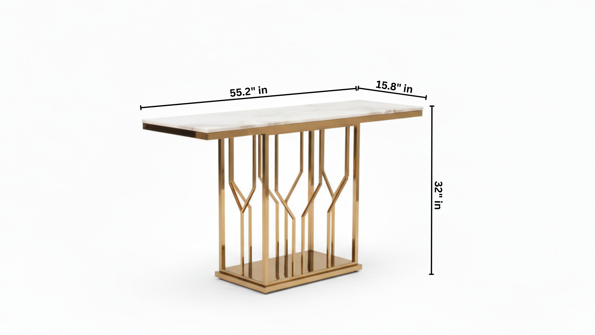 Art Deco Lattice Console Table with Marble Top