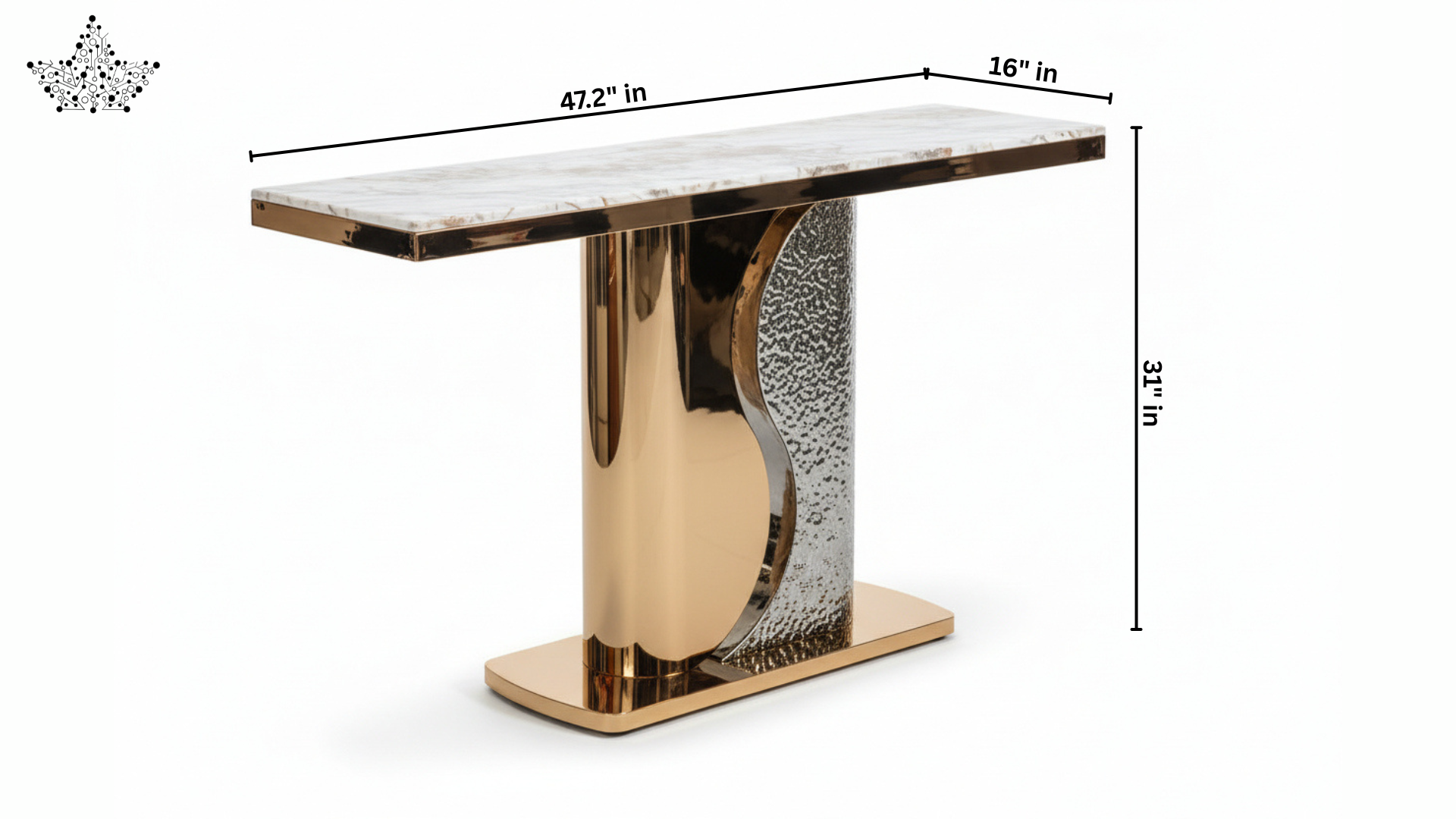 Yin Yang Wave Console Table with White Marble Top