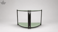 Decorative metal screen with a curved design on a white background