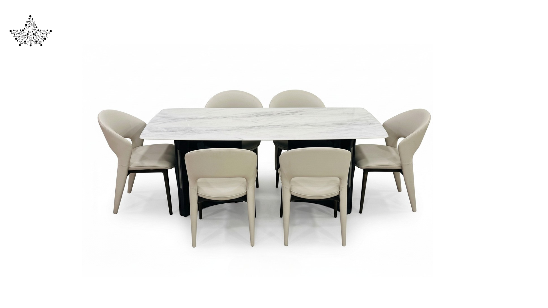 Marble Top Dining Set with Upholstered Chairs – 6 Seater
