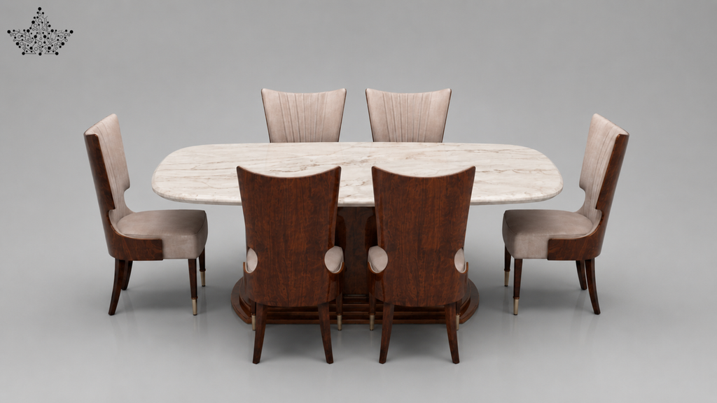 Ovale Marble Dining Set – 6 Seater