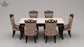 Dining table set with six chairs on a gray background