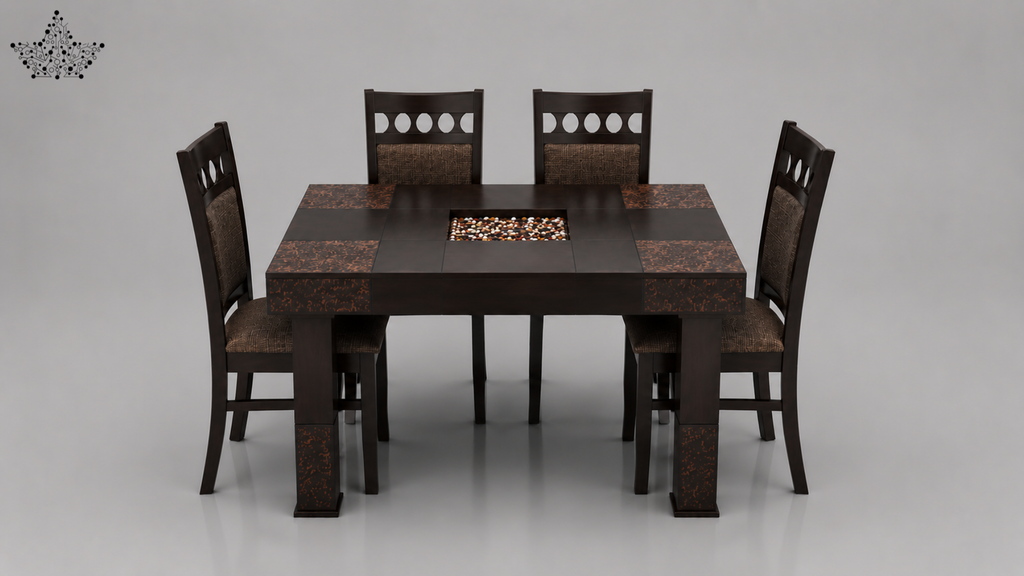 Terra Mosaic 4-Seater Dining Set – Dark Walnut & Stone Inlay
