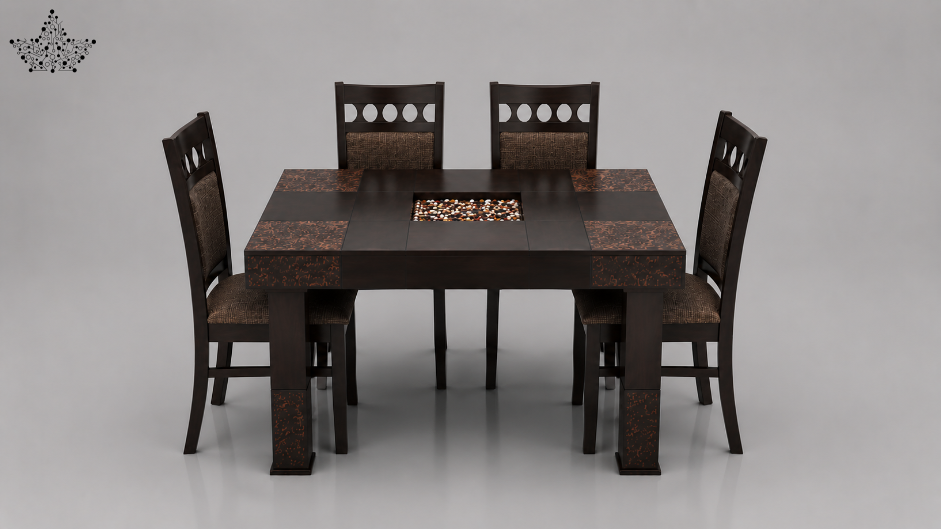 Terra Mosaic 4-Seater Dining Set – Dark Walnut & Stone Inlay
