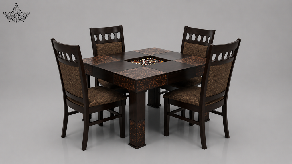 Terra Mosaic 4-Seater Dining Set – Dark Walnut & Stone Inlay