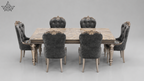 Versailles Grey 6-Seater Marble Dining Set – Champagne Gold & Charcoal Velvet