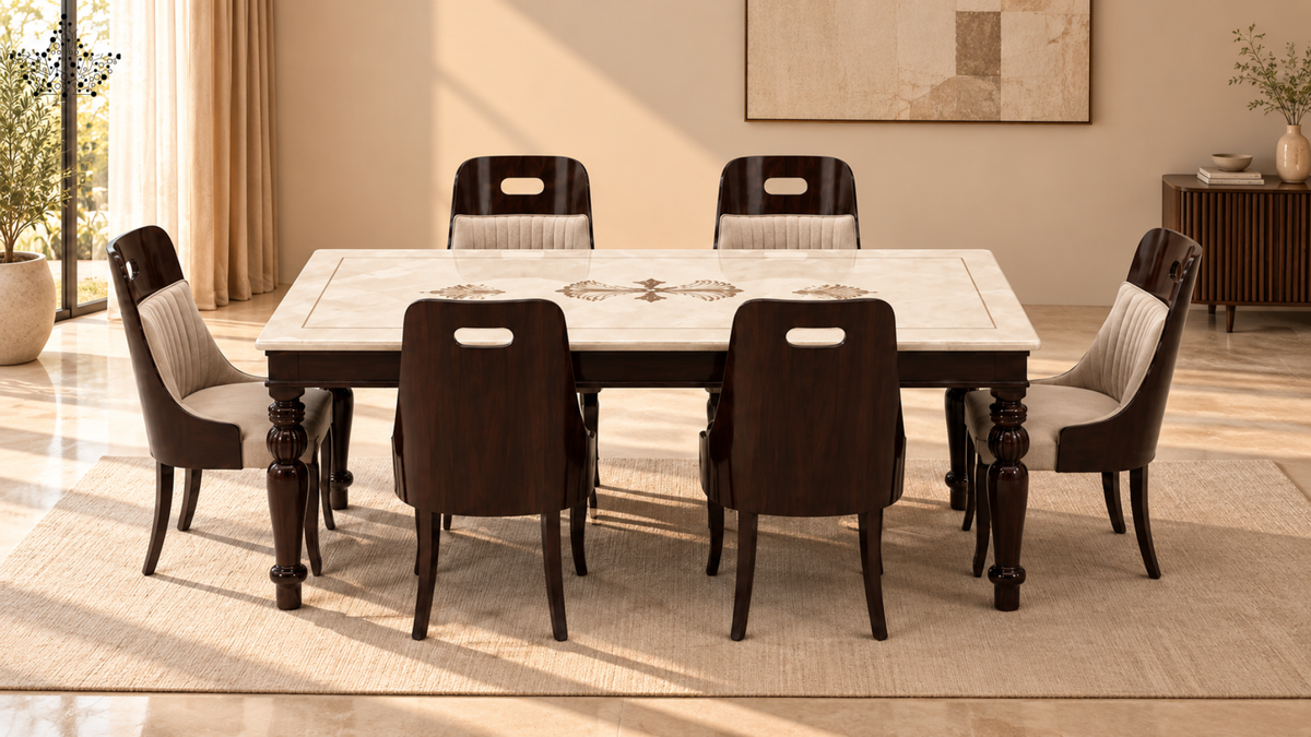 Grigio 6-Seater Marble Dining Set