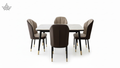 4 Seater Dining Table Set – Marble Top with Brown Leatherette Chairs