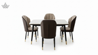 4 Seater Dining Table Set – Marble Top with Brown Leatherette Chairs