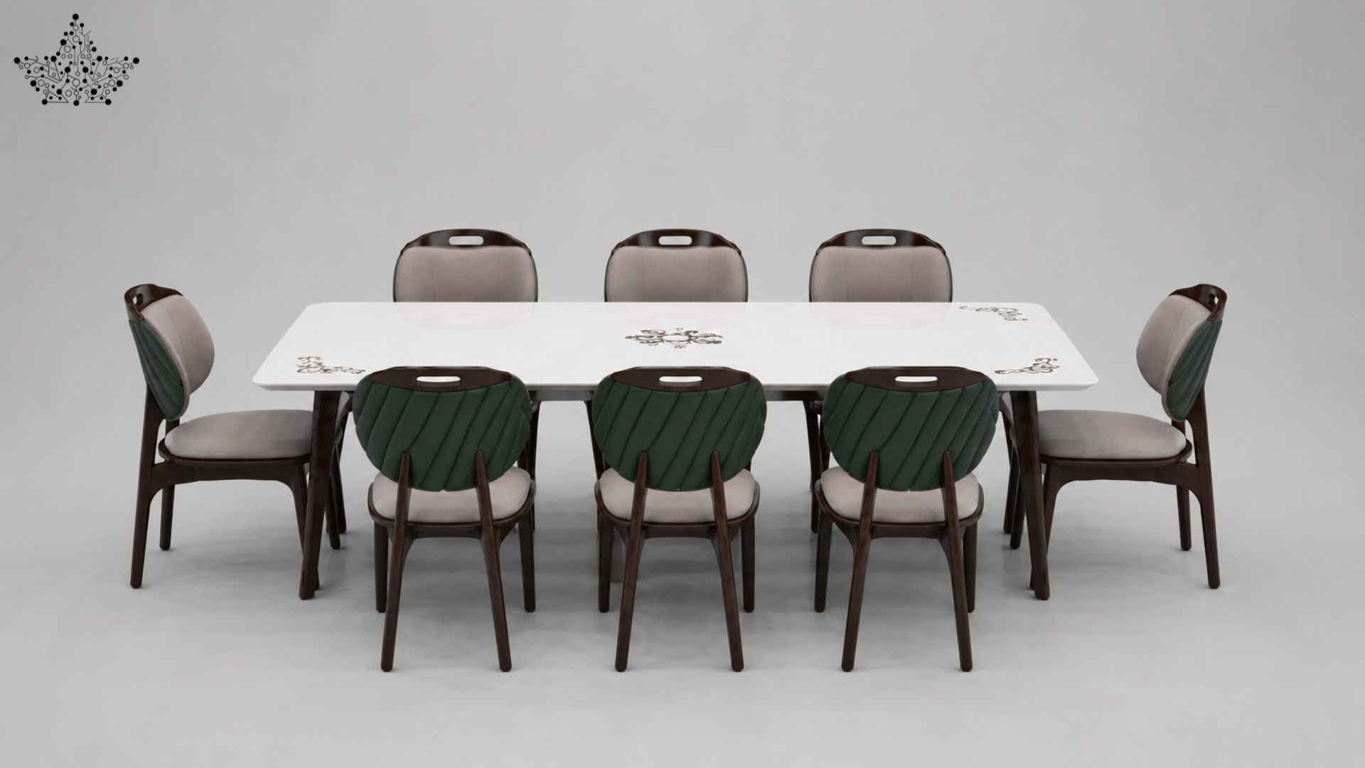 Dining table set with chairs on a gray background